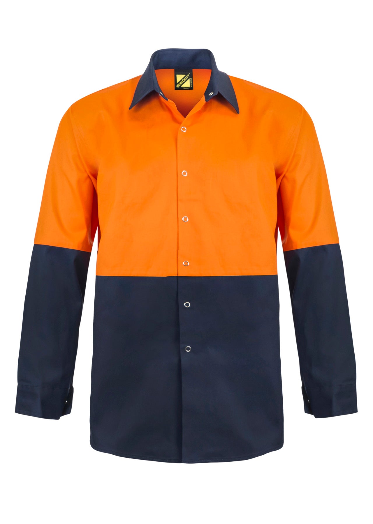 Hi Vis Long Sleeve Cotton Drill Food Industry Shirt with Press Studs - made by Workcraft