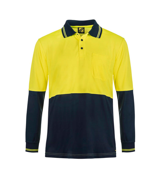 Hi Vis Long Sleeve Cotton Back Polo - made by Workcraft