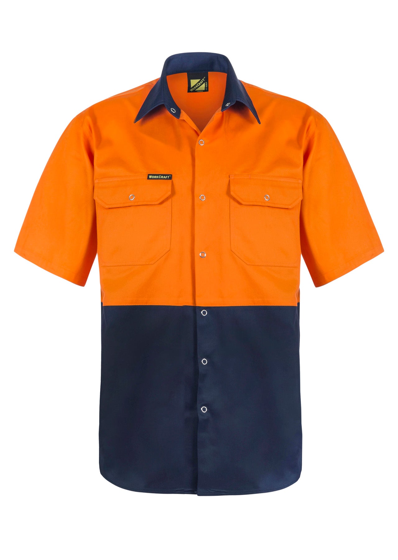 Hi Vis Short Sleeve Cotton Drill Industrial Laundry Shirt - made by Workcraft