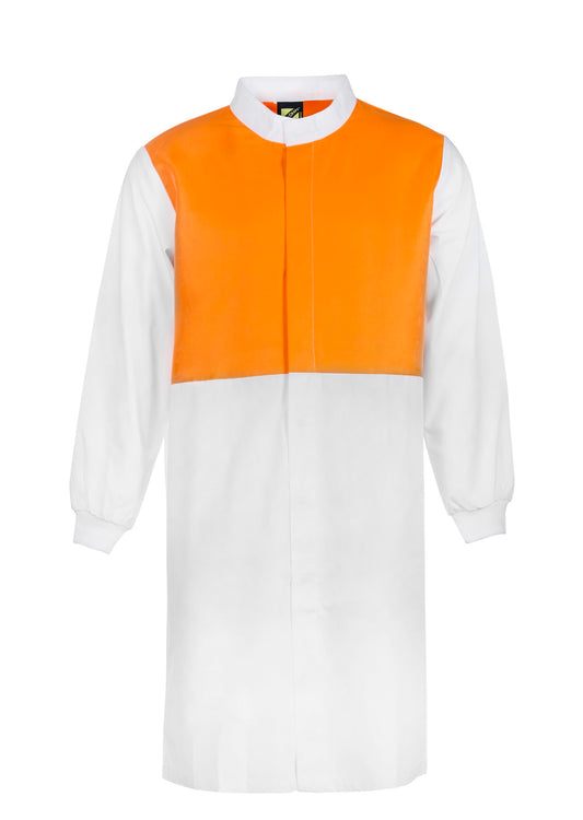 Orange White Long Length Food Industry Dustcoat - made by Workcraft