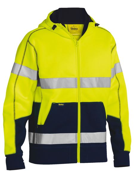 Taped Hi Vis Fleece Hoodie Poly/Cotton 2X2 Rib Knit - made by Bisley