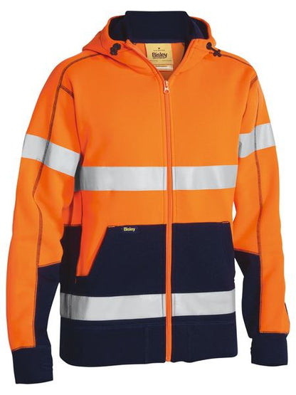 Taped Hi Vis Fleece Hoodie Poly/Cotton 2X2 Rib Knit - made by Bisley