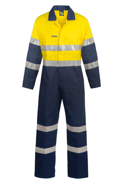 Day/Night Hi Vis Cotton Drill Coveralls With Industrial Wash Reflective Tape - made by Workcraft