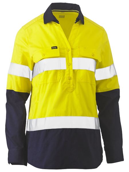 Womens Taped Hi Vis Stretch V Neck Shirt - made by Bisley