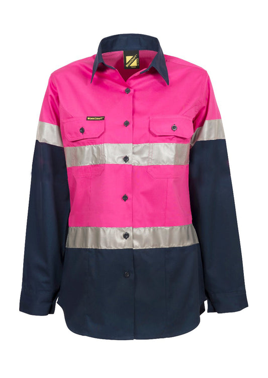 Ladies Hi Vis Long Sleeve Shirt With Tape - made by Workcraft