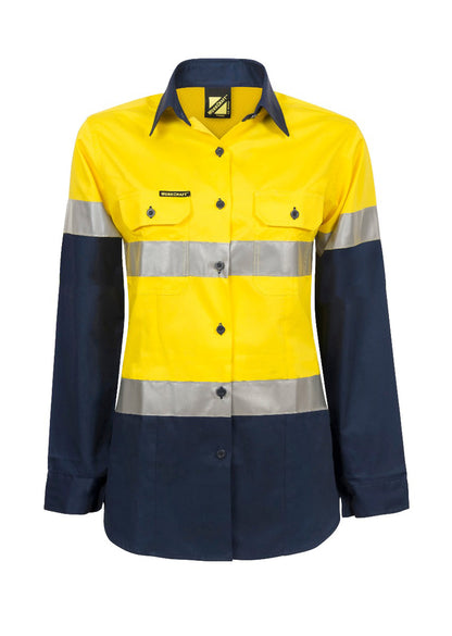 Ladies Hi Vis Lightweight Long Sleeve Shirt With Tape - made by Workcraft