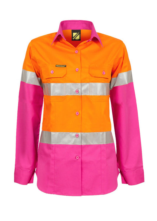 Ladies Hi Vis Lightweight Long Sleeve Shirt With Tape - made by Workcraft
