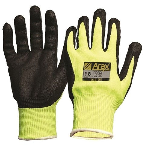 Arax Gold Nitrile Sand Dip Gloves on Hi Vis Liner -Pair - made by PRO Choice