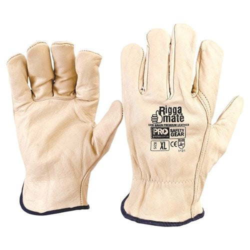 Riggamate Premium Cow Grain Beige Riggers Gloves - made by PRO Choice