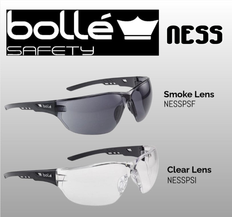 NESS Black Temple Safety Specs - Box of 10 Pairs - made by Bolle