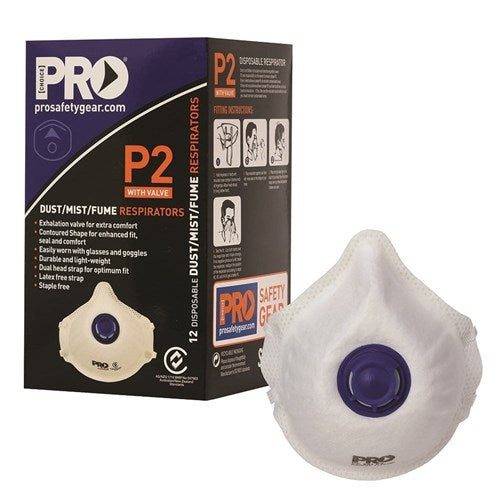 Dust Mask P2 With Valve - Box 12 - made by PRO Choice