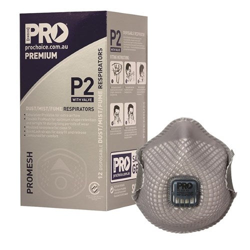 P2 With Valve Pro Mesh Dust Masks - Box 12 - made by PRO Choice