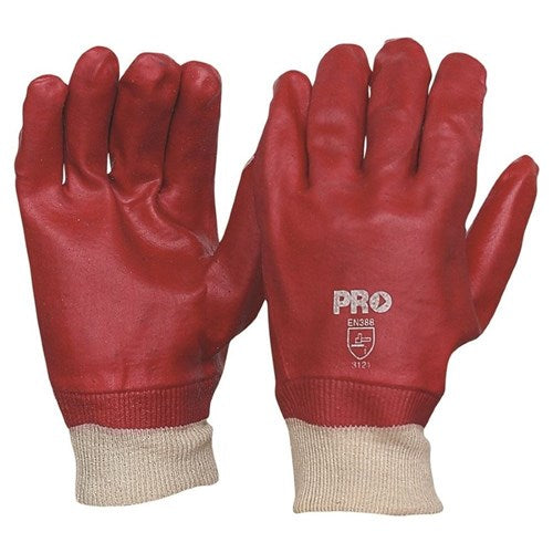 Red PVC Knit Wrist Gloves - 27cms - One Size