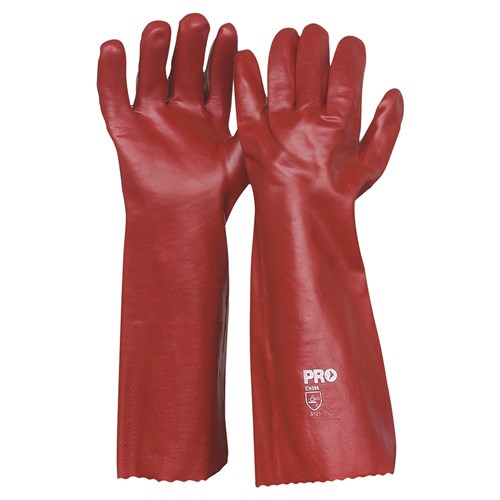 Red PVC Gloves - 45cm - One Size - made by PRO Choice