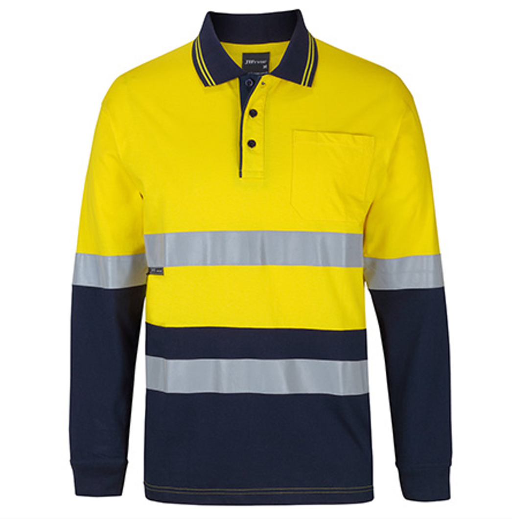 Hi-Vis All Cotton Long Sleeve Polo with Reflective Tape (D+N)