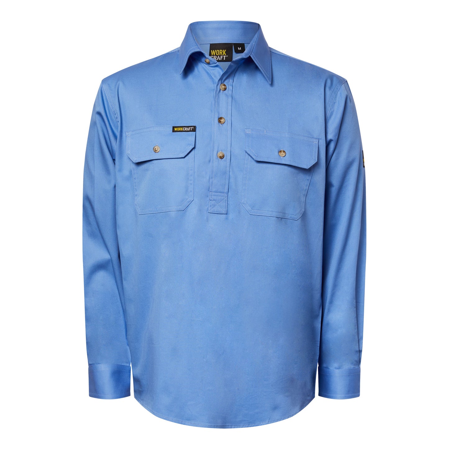 Lightweight Long Sleeve Half Placket Cotton Drill Shirt with Contrast Buttons - made by Workcraft