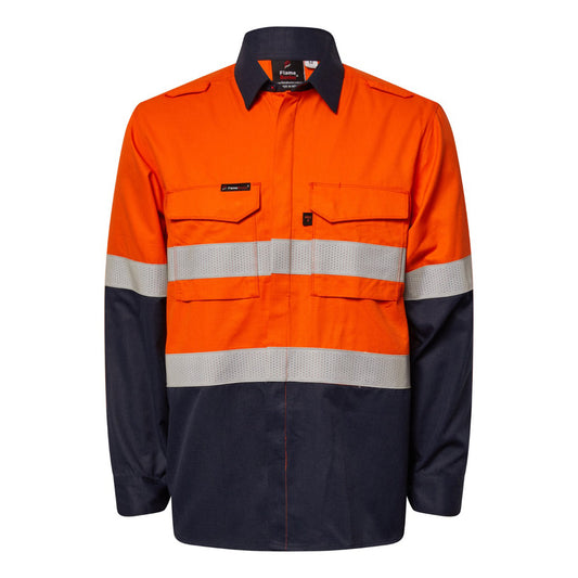 Torrent Hrc2 Mens Hi Vis Two Tone Open Front Shirt With Gusset Sleeves And Fr Reflective Tape