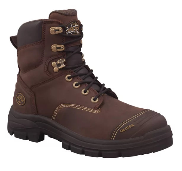 Brown 150mm Lace Up Safety Boots - made by Oliver Footwear