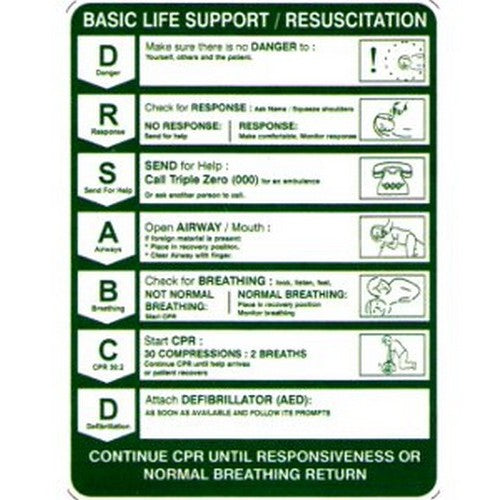 Plastic 450x600mm Cpr. Drsabcd. Life Sup Sign