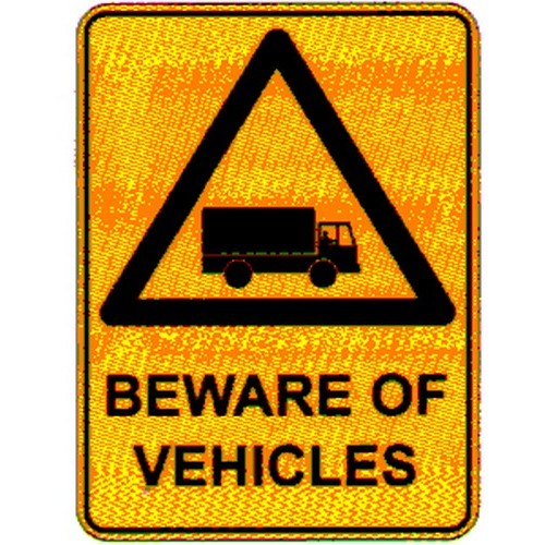 Metal 450x600mm Beware Of Vehicles Truck Sym Sign - made by Signage