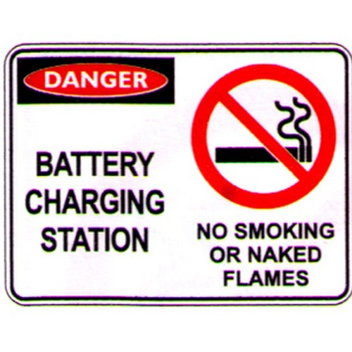 Plastic 450x300mm Danger Battery Charger Station Sign - made by Signage