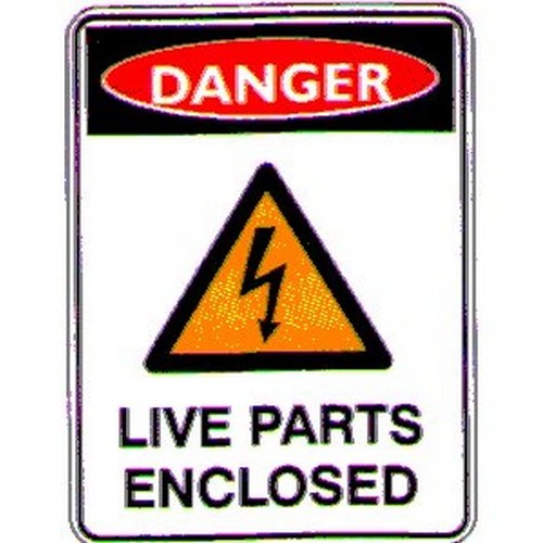 Pack of 5 Self Stick 55x90mm Danger Live Parts Enclosed Labels - made by Signage