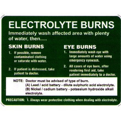 Plastic 450x300mm Electrolyte Burns Sign - made by Signage