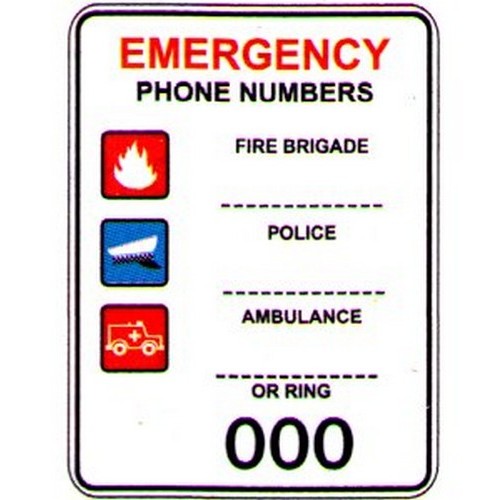 Plastic 450x300mm Emergency Phone Num. Sign - made by Signage