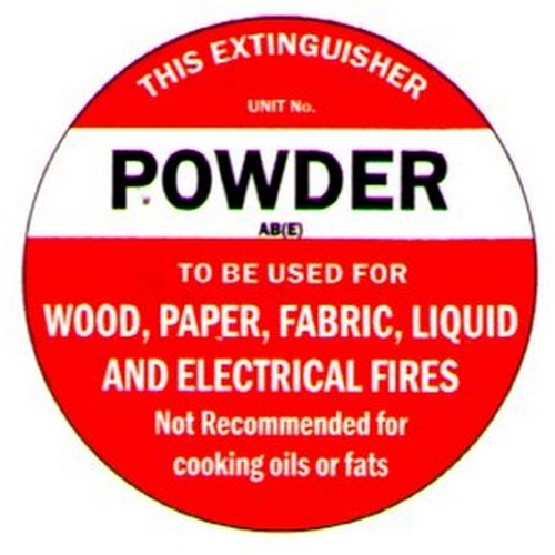 200mm Dia Self Stick Fire Ext.Disc Powder ABE Label - made by Signage