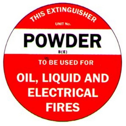200mm Dia Self Stick Fire Ext.Disc Pwdr BE Soda Acid Label - made by Signage