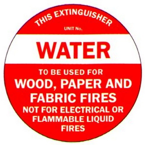 200mm Dia Self Stick Fire Ext.Disc Water Label - made by Signage