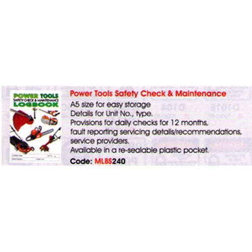 A5 Power Tools Safety Log Book
