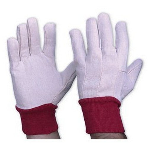 Cotton Drill Red Knit Wrist Gloves - Smaller Size - Pair
