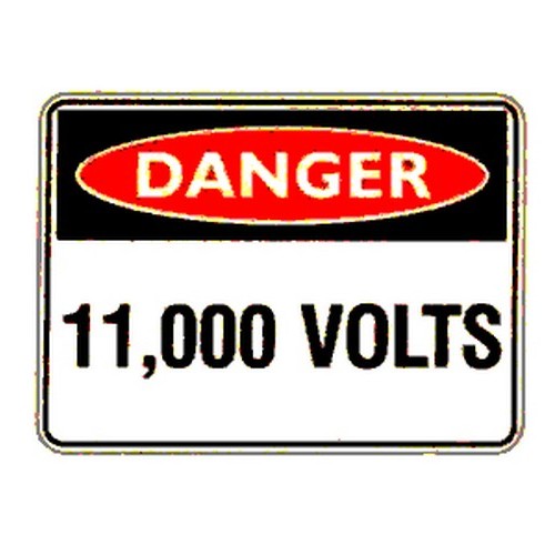 Class 1 Reflective Metal 600x450mm Danger 11000 Volts Sign - made by Signage
