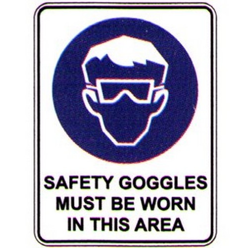 Metal 300x225mm Picto Safety Goggles Must Sign