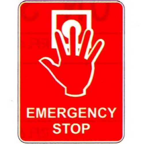 150x225mm Self Stick Emergency Stop Label W/RED - made by Signage