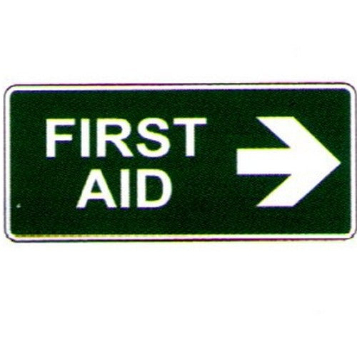 350x100mm Self Stick First Aid Right Arrow Label - made by Signage