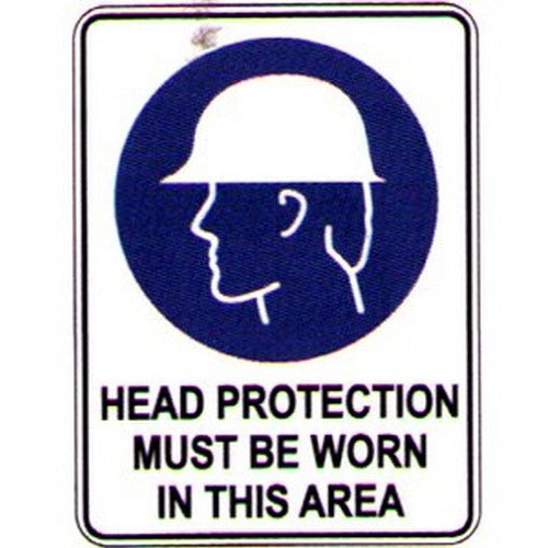 Plastic 450x300mm Picto Head Protection Area Sign - made by Signage