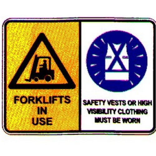 Metal 450x600mm Warning Forklift/Safety Vests Sign - made by Signage