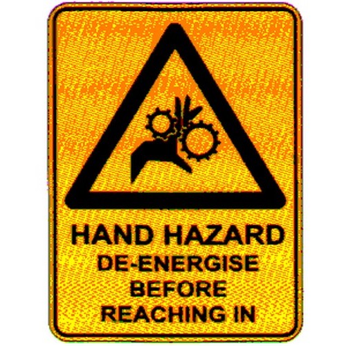 Pack Of 5 Self Stick 100x140mm Warn Hand Hazard DeEner. Labels - made by Signage