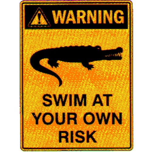 Metal 450x600mm Warning Swim At Own WithPICTO Sign